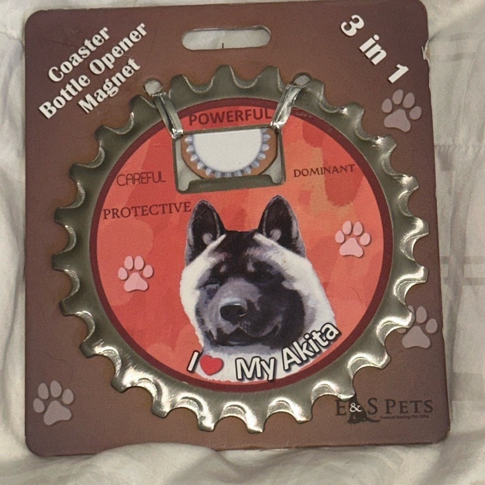 E&S Pets I Love My Akita 3 in 1 Coaster Bottle Opener Magnet Dog Lover Gift